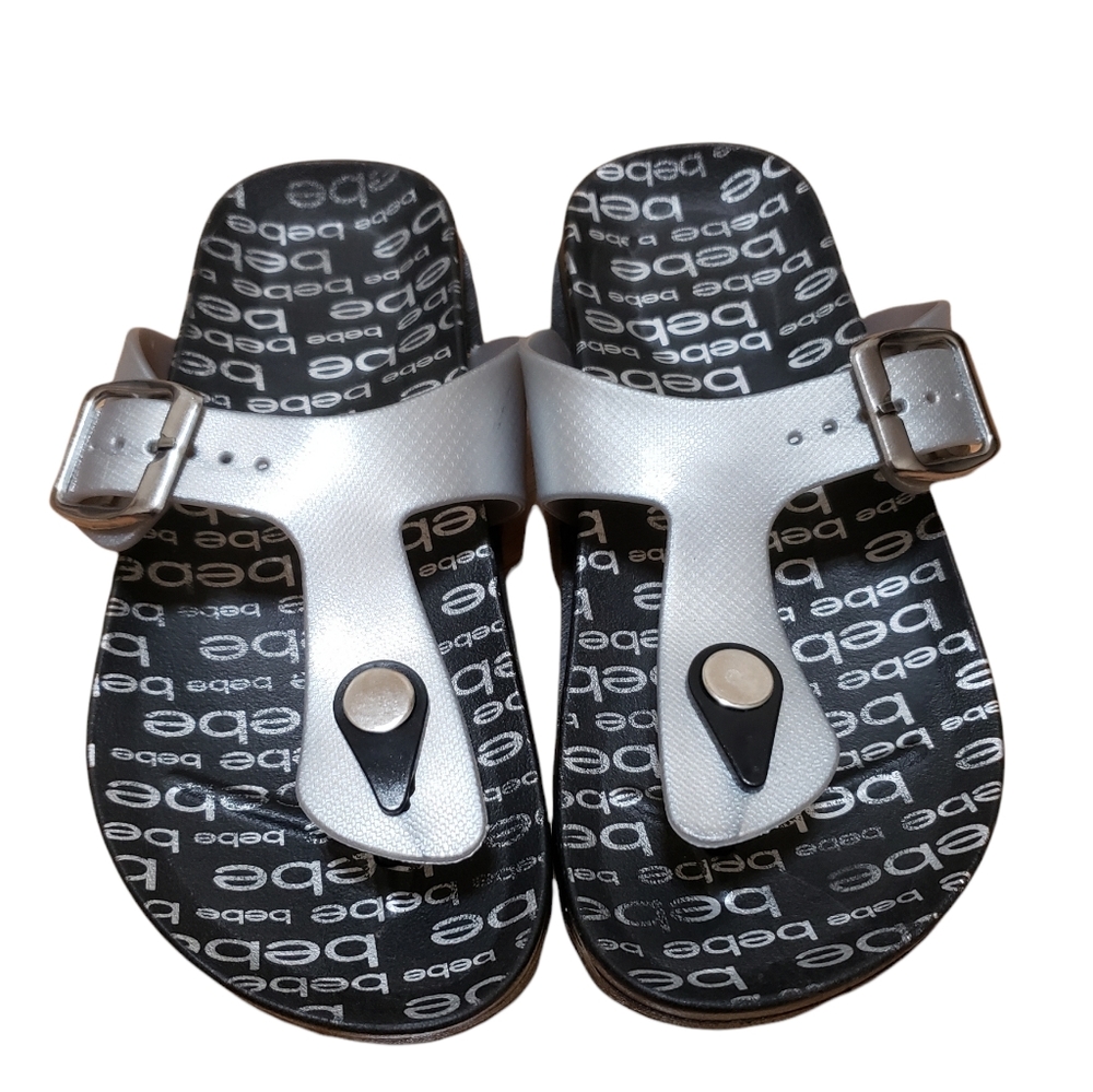 thong sandals flexible sole bebe girls silver sz S - Picture 2 of 8